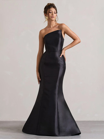 Robe de soirée sirène en tissu satiné à encolure dégagée et longueur au sol