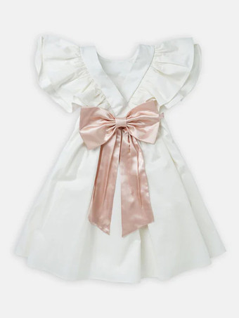 ホワイトフラワーガールドレス アイボリーポリエステル 半袖 ジュエルネック フラワーガールドレス