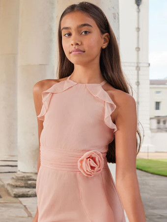 ウェディング フラワーガールドレス 特別な日のドレス ピンク ノースリーブ フリル