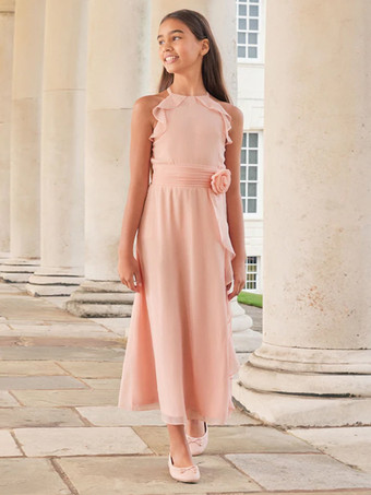 ウェディング フラワーガールドレス 特別な日のドレス ピンク ノースリーブ フリル