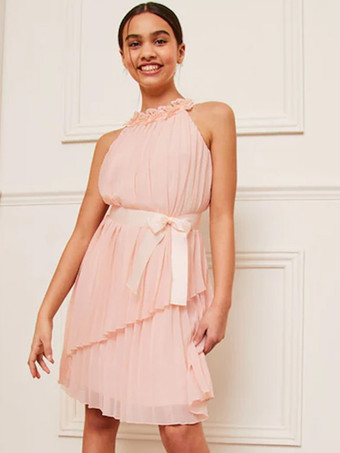 ウェディング フラワーガールドレス 特別な日のドレス パステルグリーン ノースリーブ プリーツ