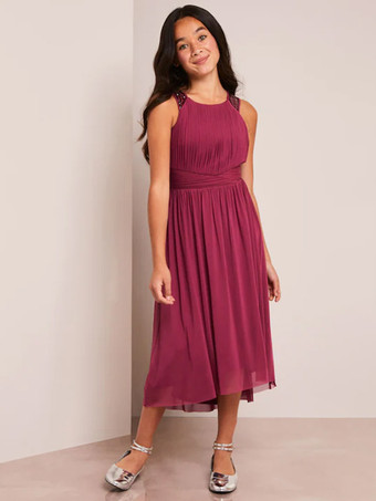 ウェディング フラワーガールドレス 特別な日のドレス ピンク ノースリーブ スパンコール