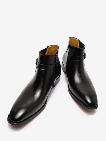 Black Men's Boots Chelsea Boots Blue Cowhide Round Toe Buckled Dress Boots