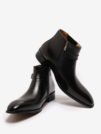 Men's Boots Chelsea Boots Blue Cowhide Round Toe Buckled Dress Boots