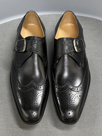 ブラック ラウンドトゥ牛革メンズモンクローファーシューズプロムウェディングシューズ