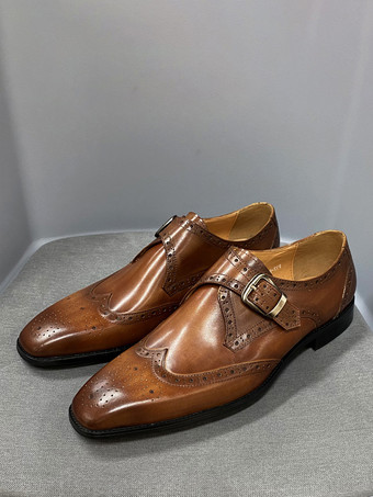 ラウンドトゥ牛革メンズモンクローファーシューズプロムウェディングシューズ