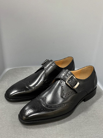 ラウンドトゥ牛革メンズモンクローファーシューズプロムウェディングシューズ