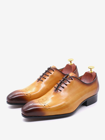 イエローメンズドレスシューズ オックスフォードシューズ 高品質ラウンドトゥ 牛革 プロム ウェディングシューズ