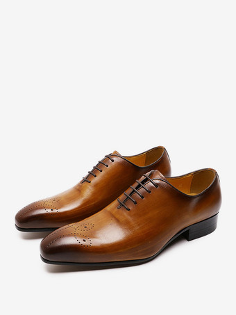 ブラウン メンズドレスシューズ オックスフォードシューズ 高品質ラウンドトゥ 牛革 プロム ウェディングシューズ