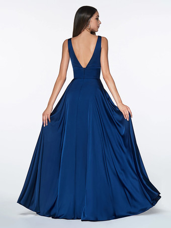 ダズリンブルーブライズメイドドレス 伸縮性のあるシルクのようなサテンのマーメイドフロアレングスのプロムドレス