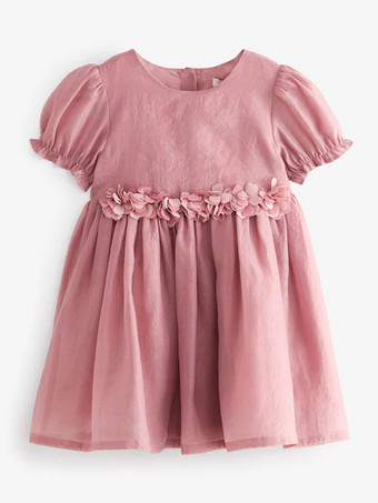 ウェディング フラワーガールドレス 特別な日のドレス ソフトピンク 半袖 花