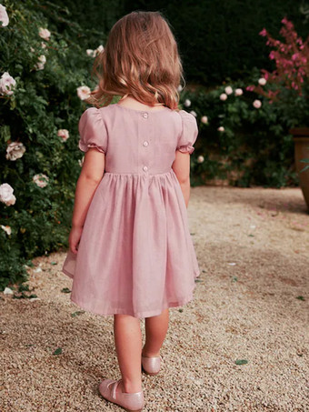 ウェディング フラワーガールドレス 特別な日のドレス ソフトピンク 半袖 花