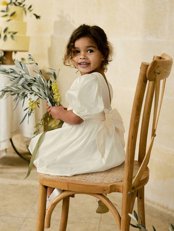 ウェディング フラワーガールドレス 特別な日のドレス ソフトピンク 半袖 リボン