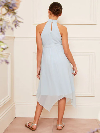 ウェディング フラワーガールドレス 特別な日のドレス ベビーブルー ノースリーブ スパンコール