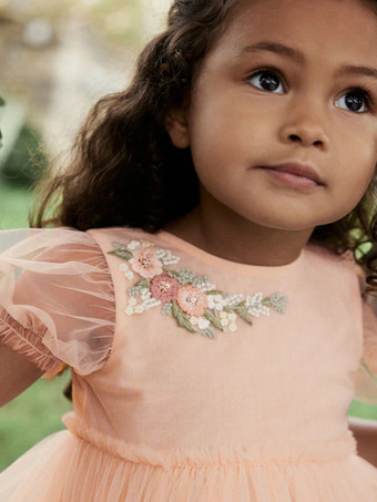 ウェディング フラワーガールドレス 特別な日のドレス ソフトピンク 半袖 刺繍入り