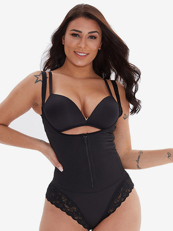 ブラック ランジェリー ボディスーツ シェイプウェア ブラック 1ピース ノースリーブ ジッパー レース