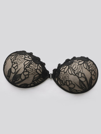 ブラック 女性用ニプレス バックレス ストラップレス ブラ プッシュアップ 花柄 レース