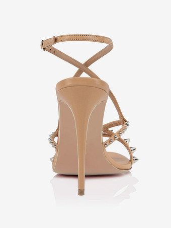 ハイヒールサンダル スタッド オープントゥ ストラップ パーティーシューズ レディース