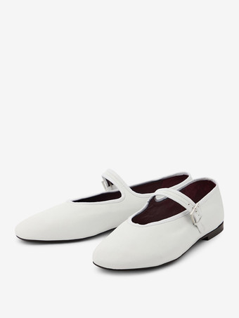 ホワイト バレリーナ フラット レディース ラウンドトゥ メリージェーン バレエ フラットシューズ