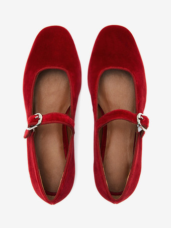 ベルベット バレエ フラット ラウンド トゥ メリージェーン バレリーナ フラット レディース