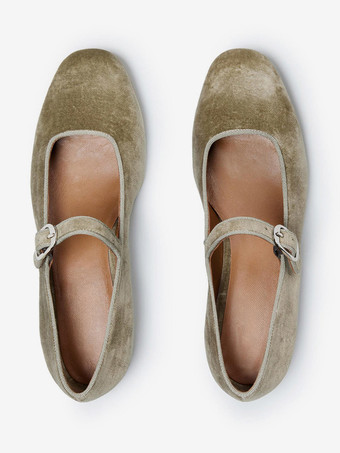 ベルベット バレエ フラット ラウンド トゥ メリージェーン バレリーナ フラット レディース