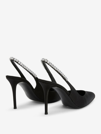 サテン パーティーシューズ スリングバック ラインストーン ハイヒール パンプス レディース