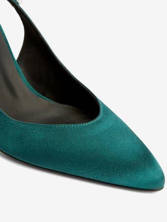 サテン パーティーシューズ スリングバック ラインストーン ハイヒール パンプス レディース