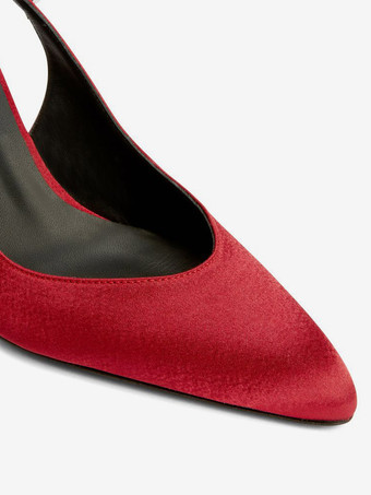 サテン パーティーシューズ スリングバック ラインストーン ハイヒール パンプス レディース