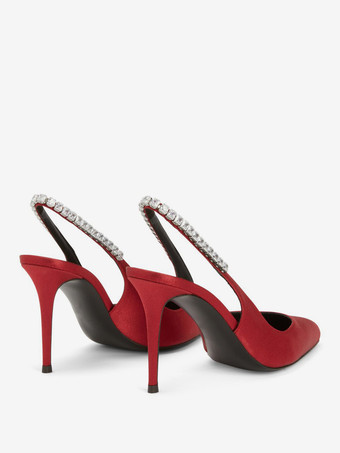 サテン パーティーシューズ スリングバック ラインストーン ハイヒール パンプス レディース