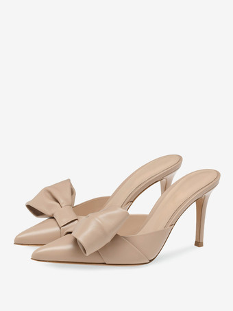 レディース ハイヒール ミュール ボウ スリッポン バックレス パンプス