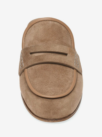 Mocasines tipo mule de ante para mujer con punta redonda y sin talón