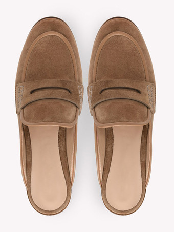 Mocasines tipo mule de ante para mujer con punta redonda y sin talón