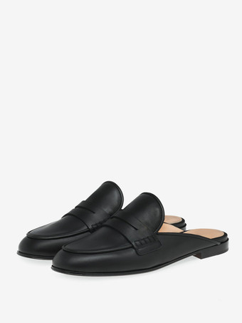 Mocasines tipo mule de ante para mujer con punta redonda y sin talón