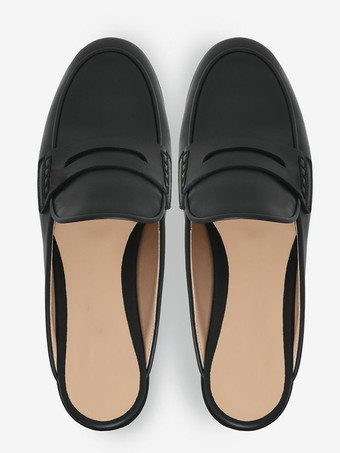 Mocasines tipo mule de ante para mujer con punta redonda y sin talón