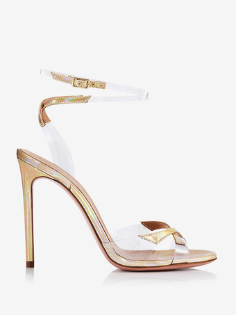 Sandalias de tacón alto para mujer zapatos de fiesta con tiras y tacón de aguja con parches