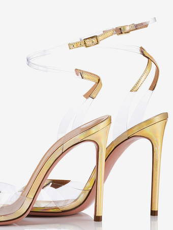 Sandalias de tacón alto para mujer zapatos de fiesta con tiras y tacón de aguja con parches