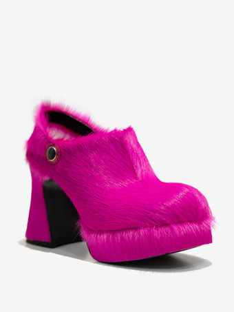 Women's Faux Fur Clogs Chunky Heel Horse Hair Slingback High Heels