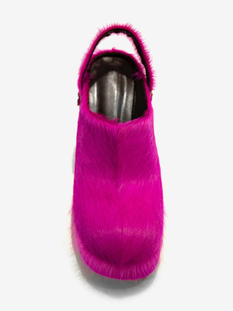 Women's Faux Fur Clogs Chunky Heel Horse Hair Slingback High Heels