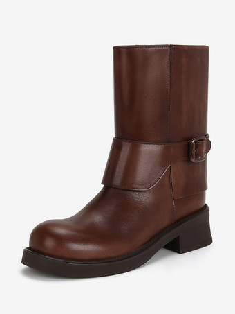 Braun Damen Stiefeletten mit runder Spitze und Metalldetails in Schwarz