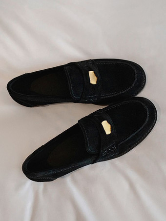 レディース フラット スエード ローファー ラウンドトゥ