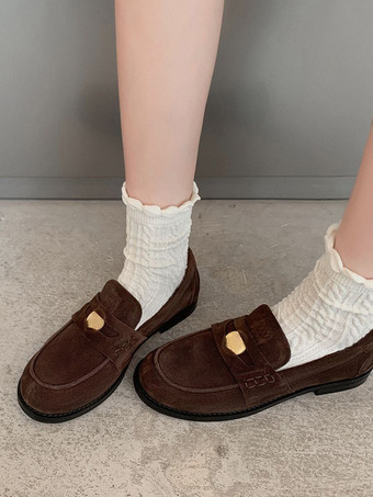 レディース フラット スエード ローファー ラウンドトゥ