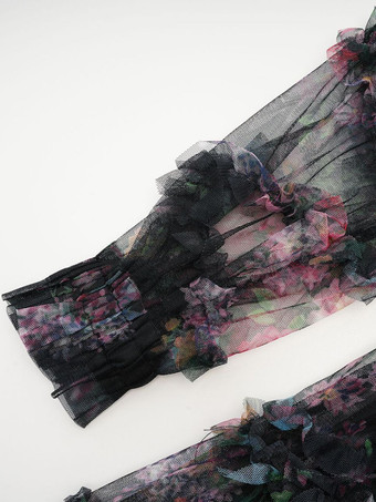 パーティードレス フリル レイヤード イリュージョンスリーブ エレガント フォークロア ロングドレス