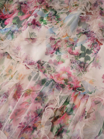 パーティードレス フリル レイヤード イリュージョンスリーブ エレガント フォークロア ロングドレス