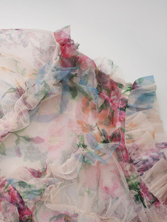 パーティードレス フリル レイヤード イリュージョンスリーブ エレガント フォークロア ロングドレス