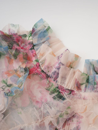 パーティードレス フリル レイヤード イリュージョンスリーブ エレガント フォークロア ロングドレス