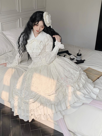 Bianco Abiti Gothic Lolita Fiocchi di pizzo Bianco Bianco