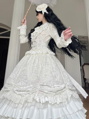 Abiti Gothic Lolita Fiocchi di pizzo Bianco Bianco