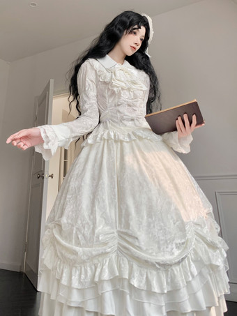 Abiti Gothic Lolita Fiocchi di pizzo Bianco Bianco
