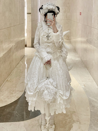 Abiti Gothic Lolita Fiocchi di pizzo Bianco Bianco