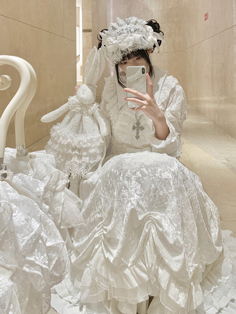 Abiti Gothic Lolita Fiocchi di pizzo Bianco Bianco